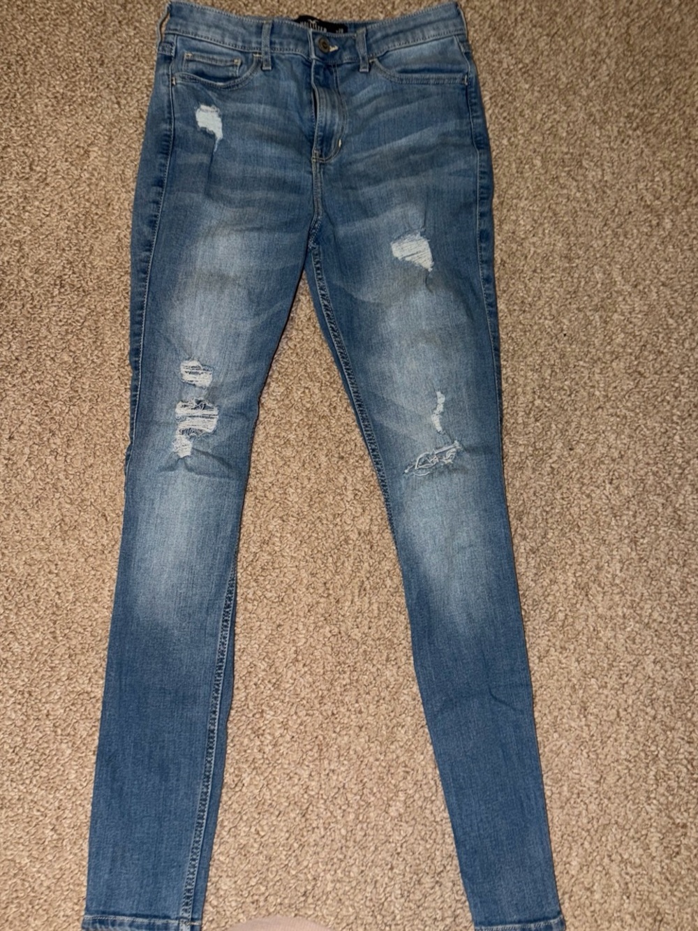 Hollister Women's Distressed Skinny Jeans - Blue Wash